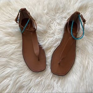 Stylish J Crew leather anklet sandal in pecan